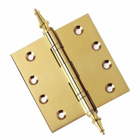 EMBASSY 4 x 4 Solid Brass Ball Bearing Hinge, Polished Brass Finish Steeple Tips 4040BBUS3S-1